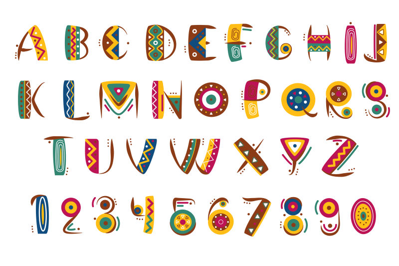 矢量可爱墨西哥风格的数字字母设计元素