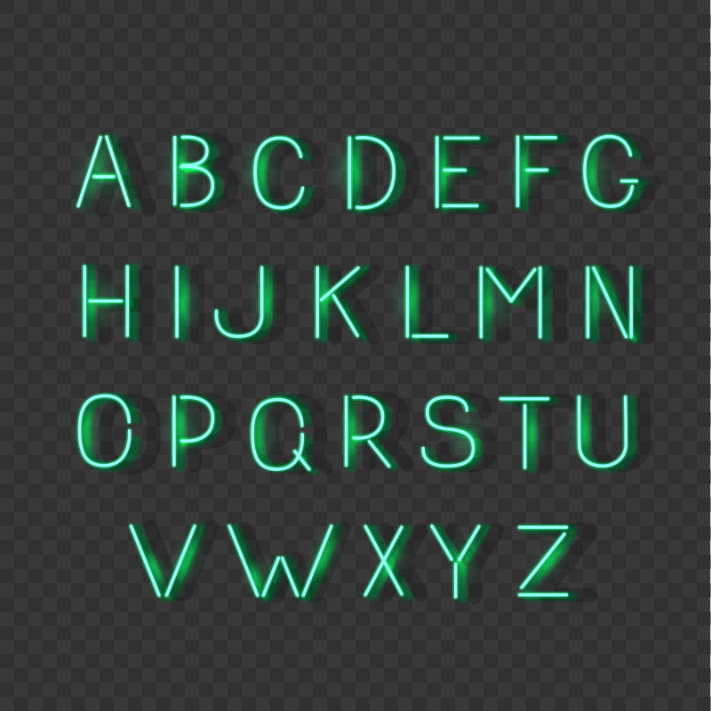 绿色霓虹灯发光的字母表矢量