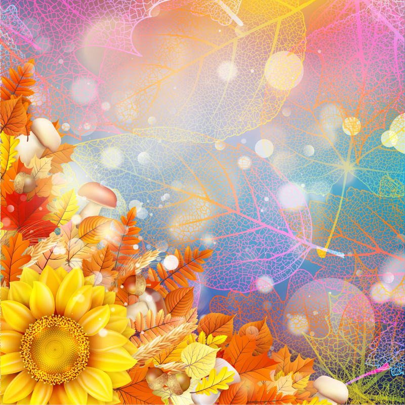 矢量抽象彩色鲜花元素的秋季背景