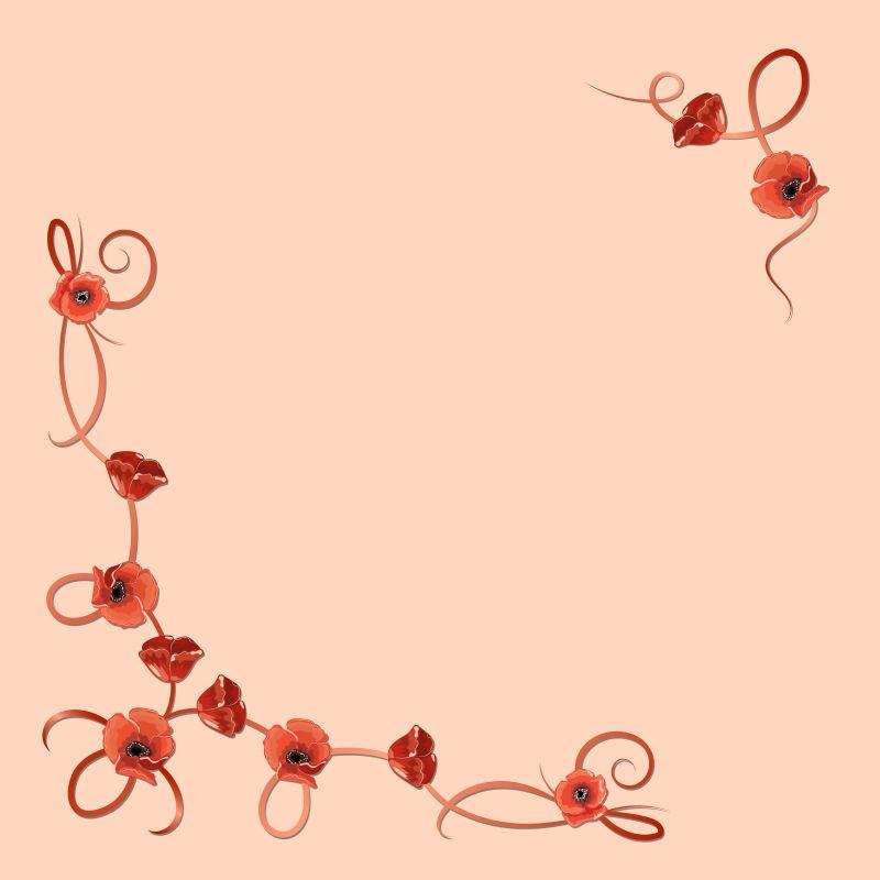 以红色的罂粟花作为贺卡或邀请函的设计背景矢量