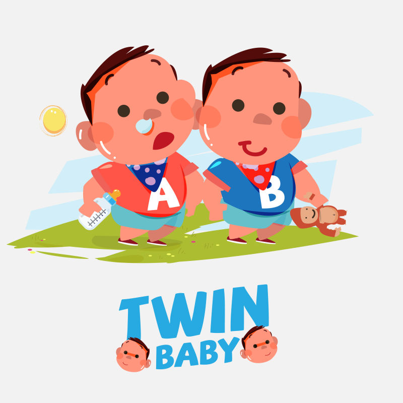 矢量双胞胎婴儿在各种行动-