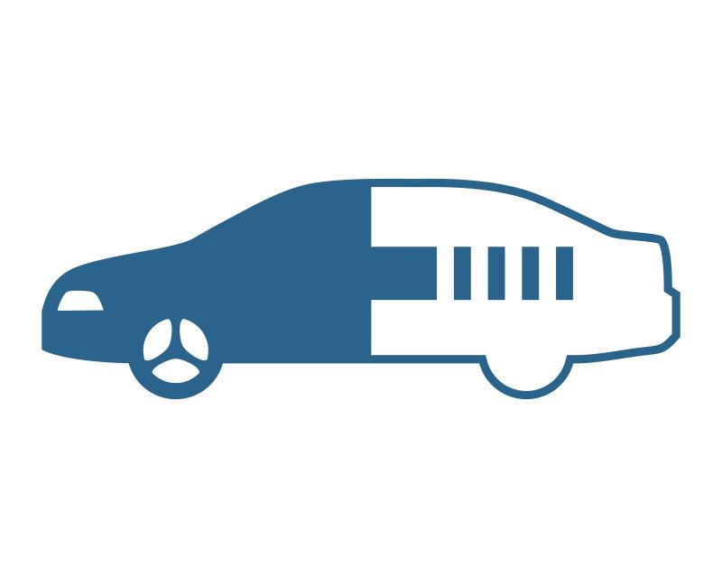 蓝色汽车运输与驾驶轮廓图标矢量
