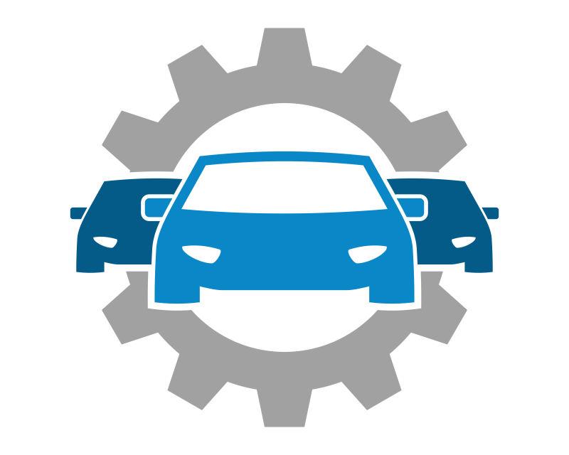齿轮蓝车汽车运输驱动经销商形象图标