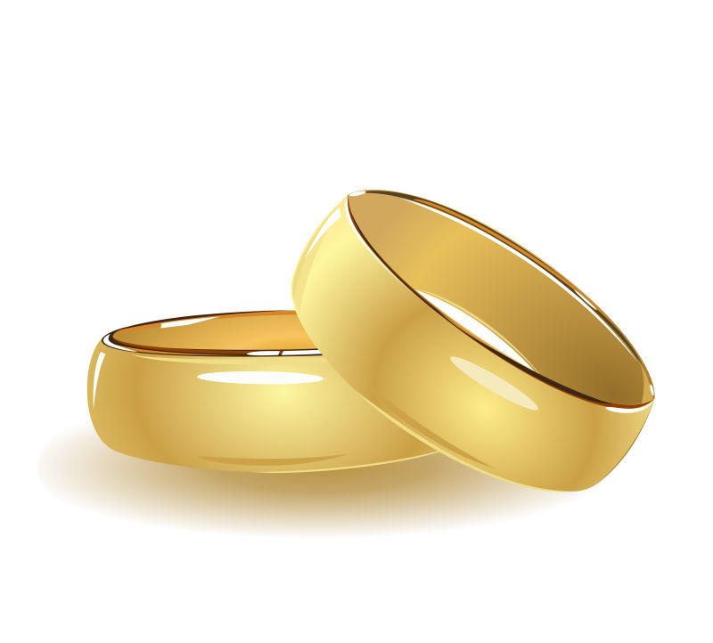 黄金结婚对戒矢量插图