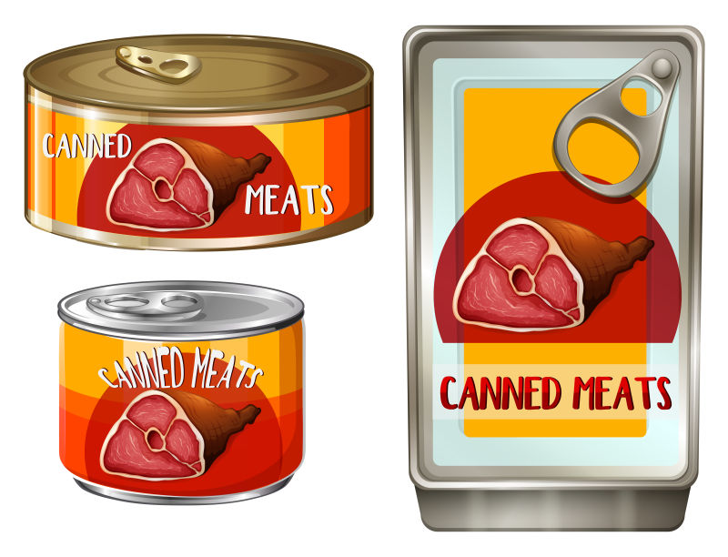 矢量三种罐头中的肉