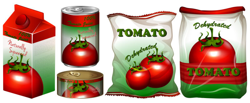 矢量不同包装的番茄食品