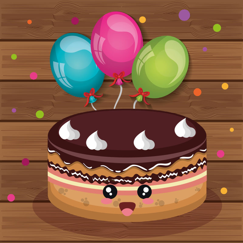 带有彩色气球和蛋糕的生日派对邀请卡矢量