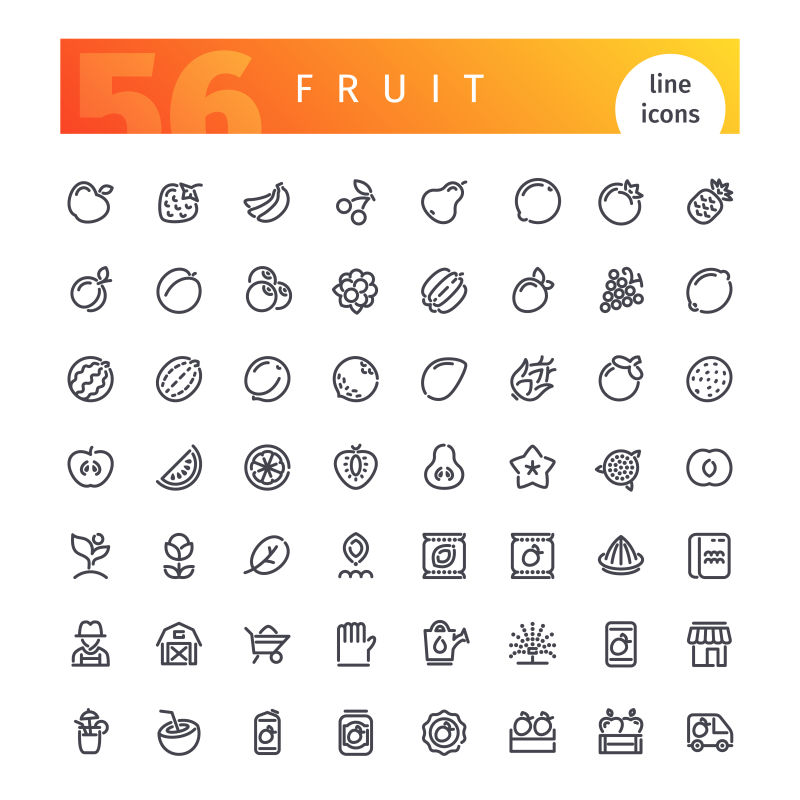 矢量水果概念线性图标设计