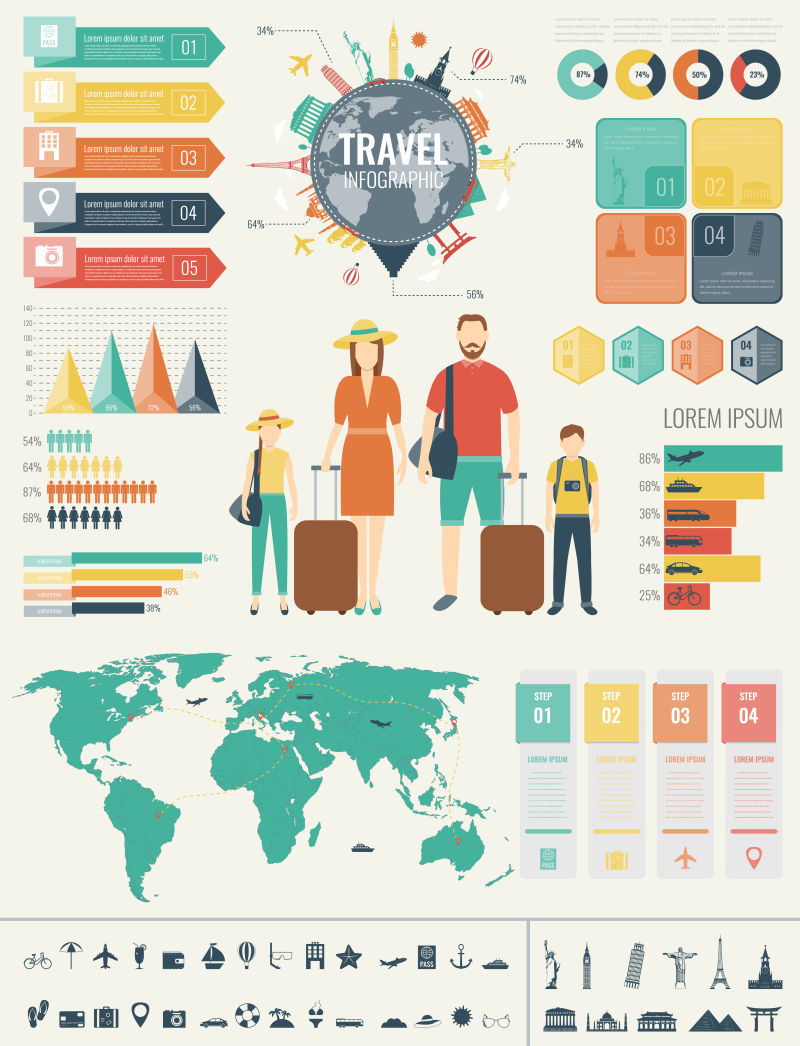 创意旅游概念的矢量信息图表设计