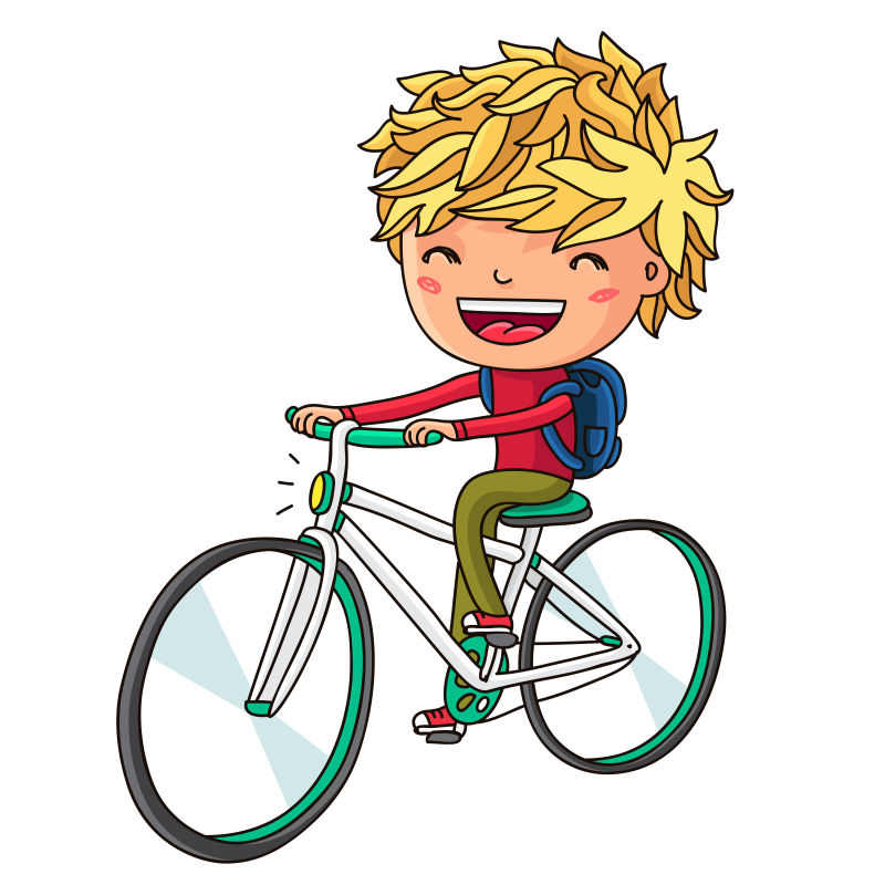 矢量金发男孩骑自行车