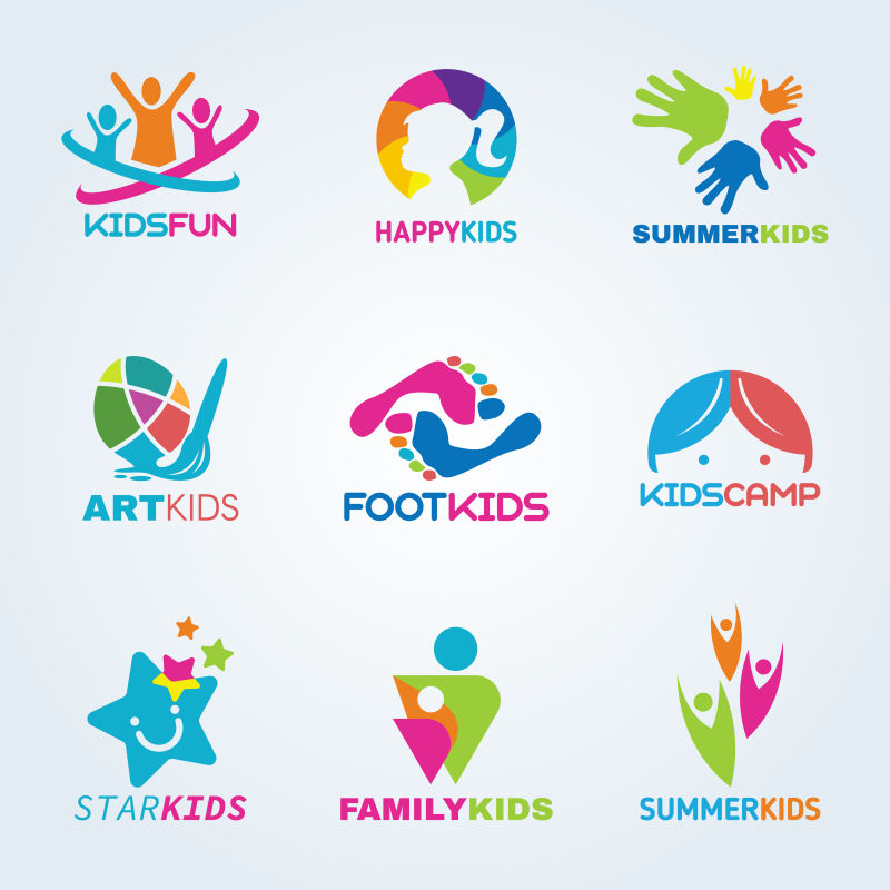矢量儿童艺术和乐趣logo