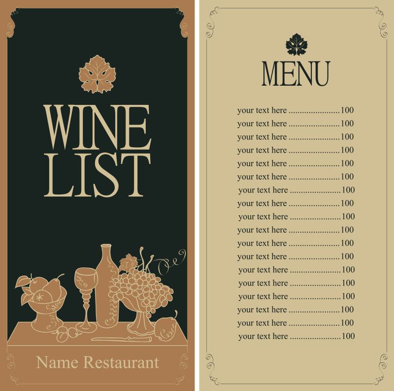 创意的葡萄酒菜单矢量设计