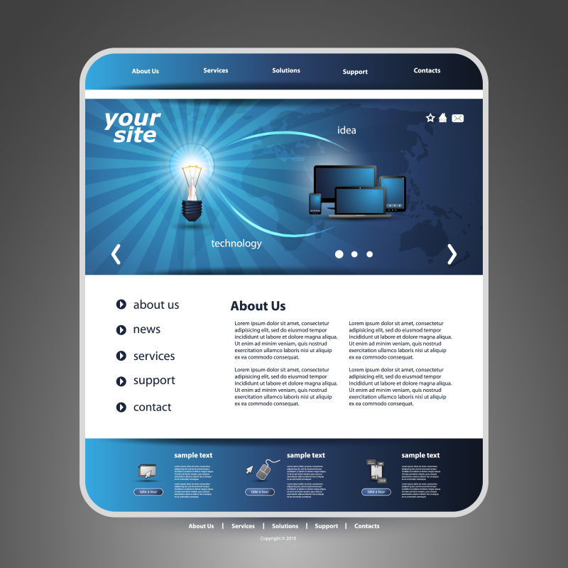创意矢量蓝色商业交互主题的网站页面设计