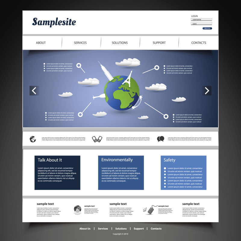 创意矢量全球商业经济主题的网站页面设计