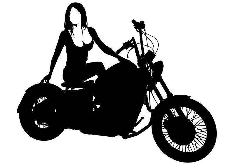 矢量摩托车和女骑手剪影