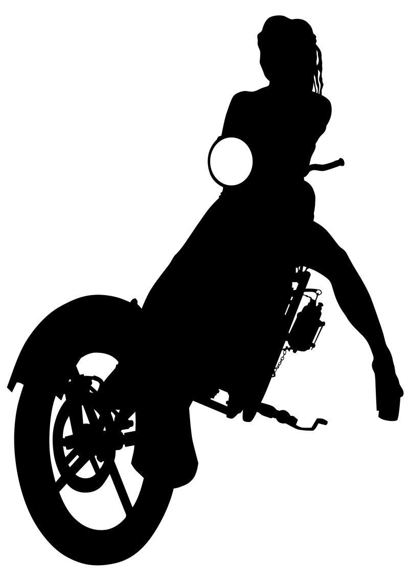 白色背景下摩托车和美女的剪影矢量