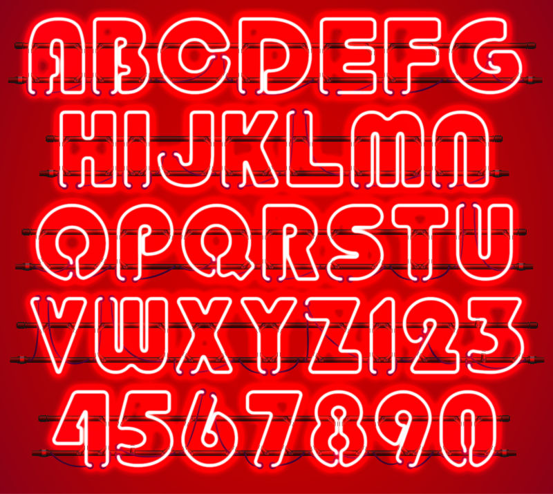 创意矢量红色霓虹灯字母表设计元素