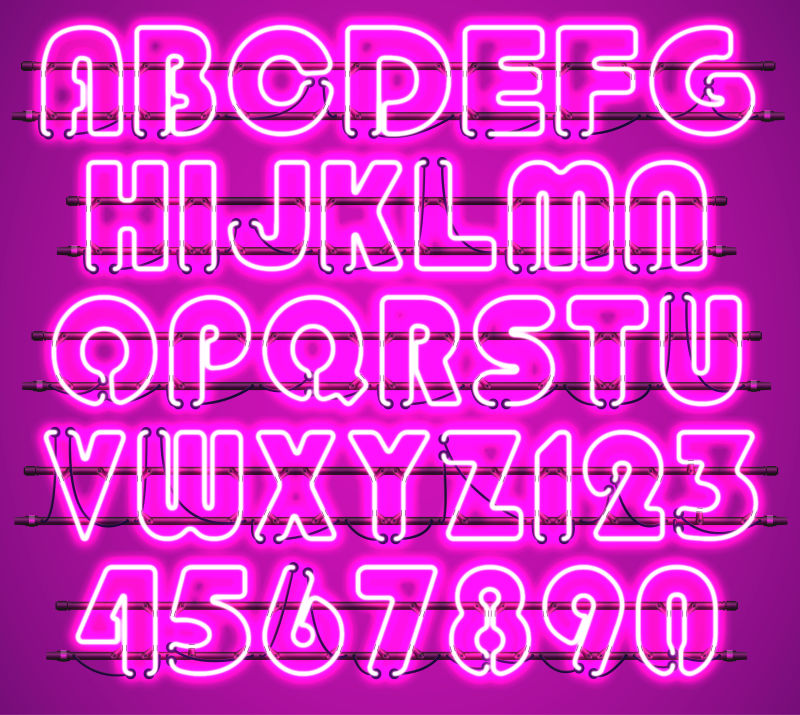 矢量粉紫色的霓虹灯字母设计元素