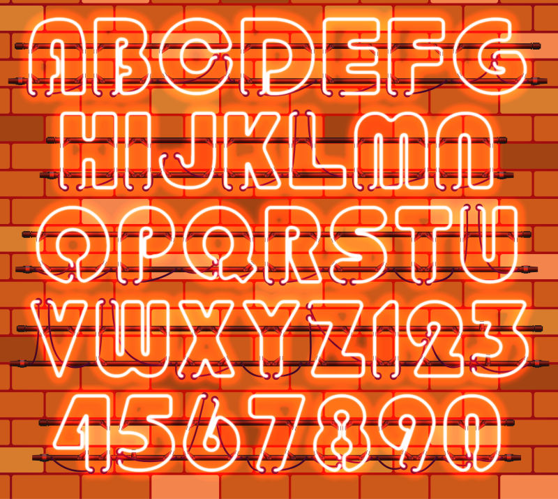 矢量发光橙色霓虹灯字母设计元素