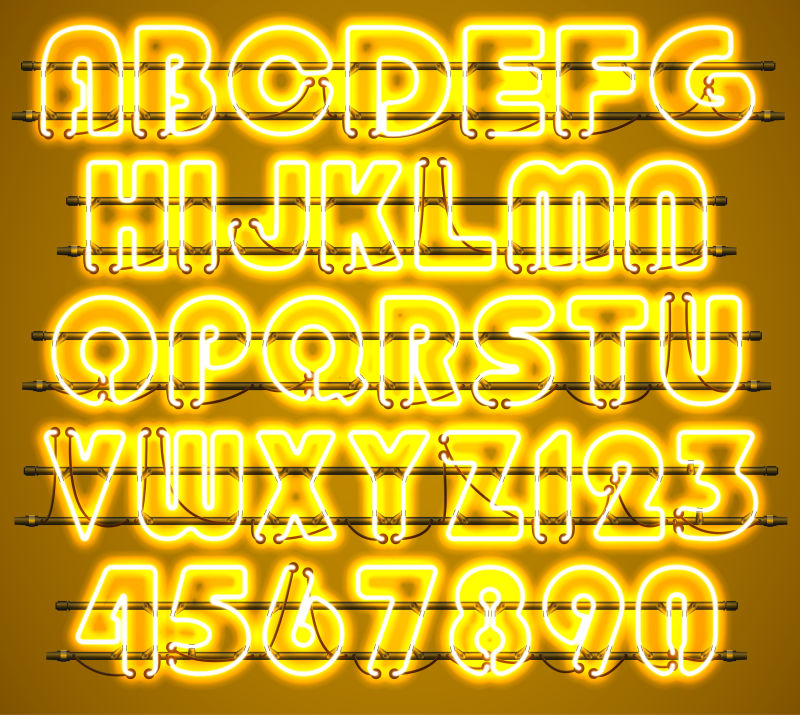 创意矢量发光黄色霓虹灯字母设计元素