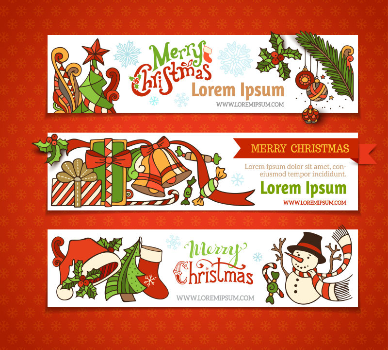 矢量卡通圣诞树和小玩礼物横幅设计