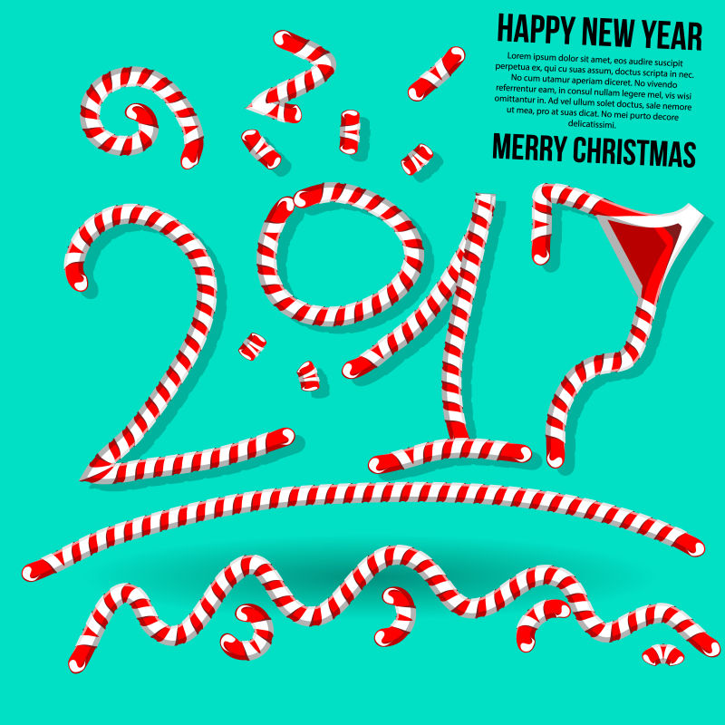 创意矢量圣诞糖果风格的新年快乐插图