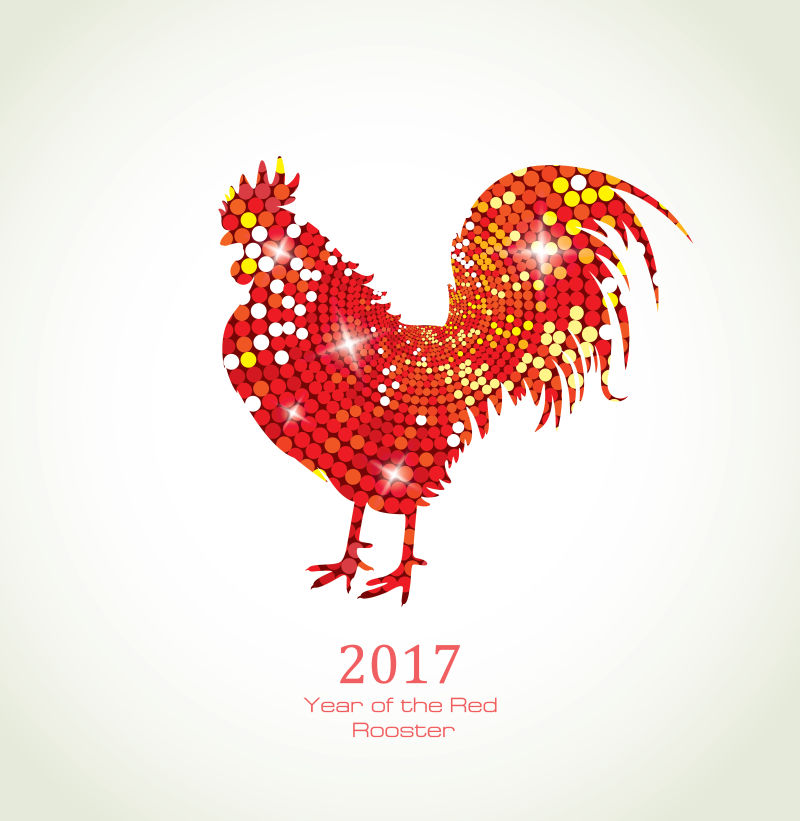 矢量漂亮公鸡元素的新年快乐插图