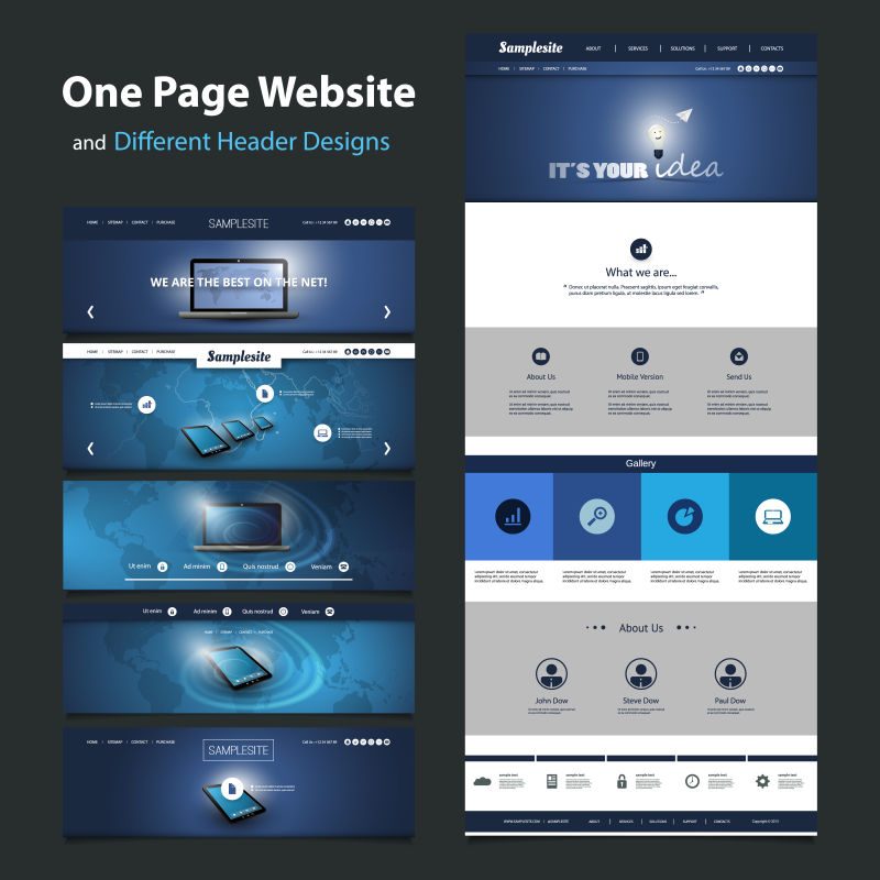 矢量蓝色现代网站平面设计