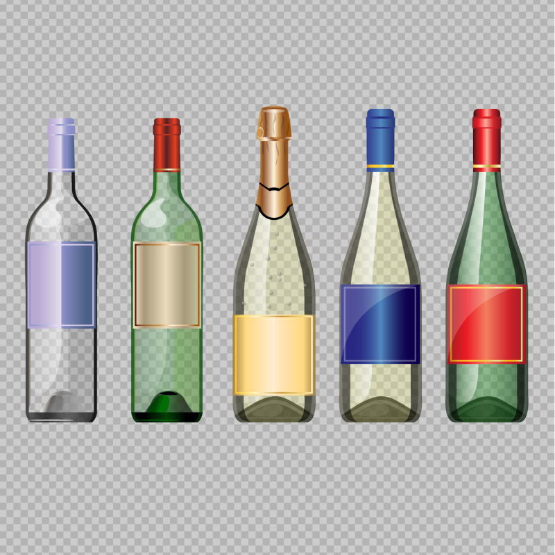矢量的各式透明酒瓶设计