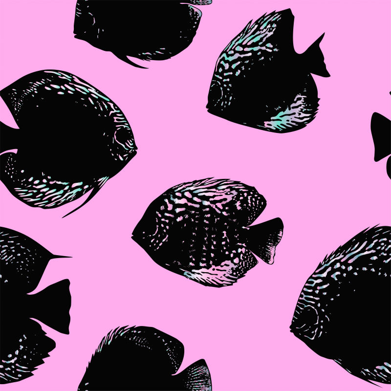 矢量明亮的粉色美丽的黑色鱼类壁纸