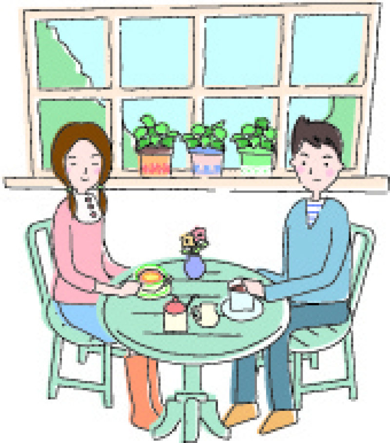 在屋内吃早餐的幸福平静的生活矢量插图
