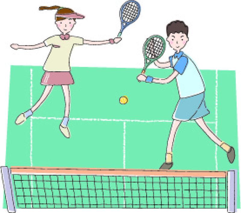 在运动打网球的卡通男女插图矢量