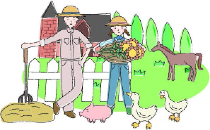 在农场工作的男人和女人矢量插图
