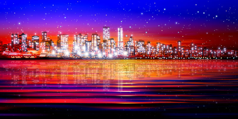 城市夜景矢量插图