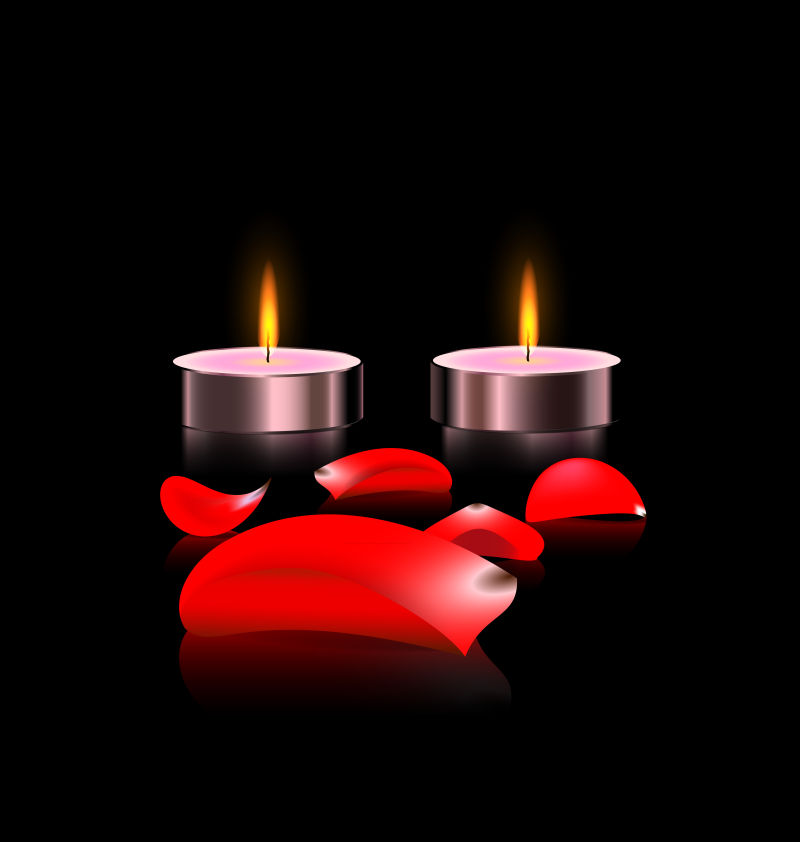 创意矢量浪漫的花瓣和蜡烛插图