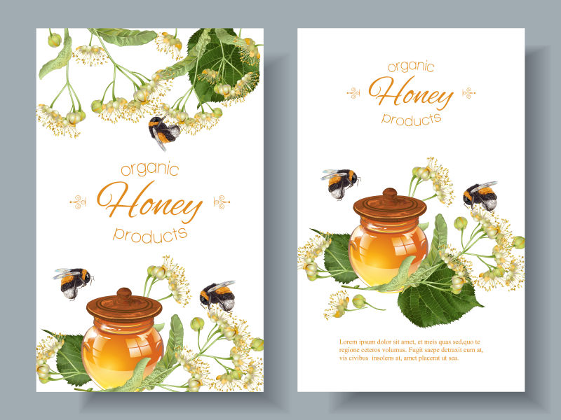 创意矢量手绘蜂蜜元素的装饰卡片设计