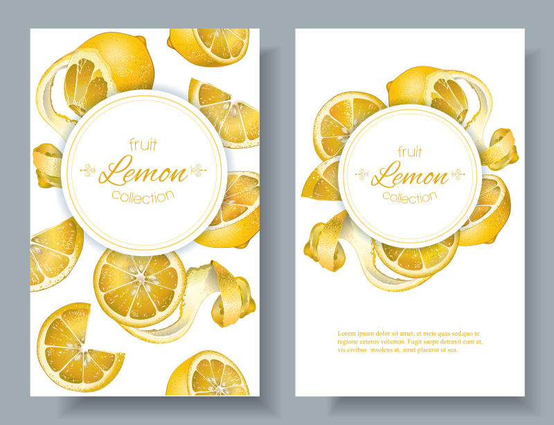 创意矢量手绘柠檬元素的装饰卡片