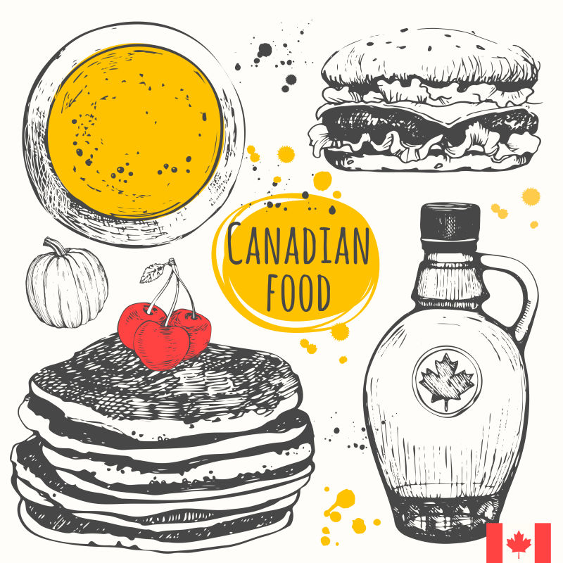 矢量加拿大食品中的素描风格