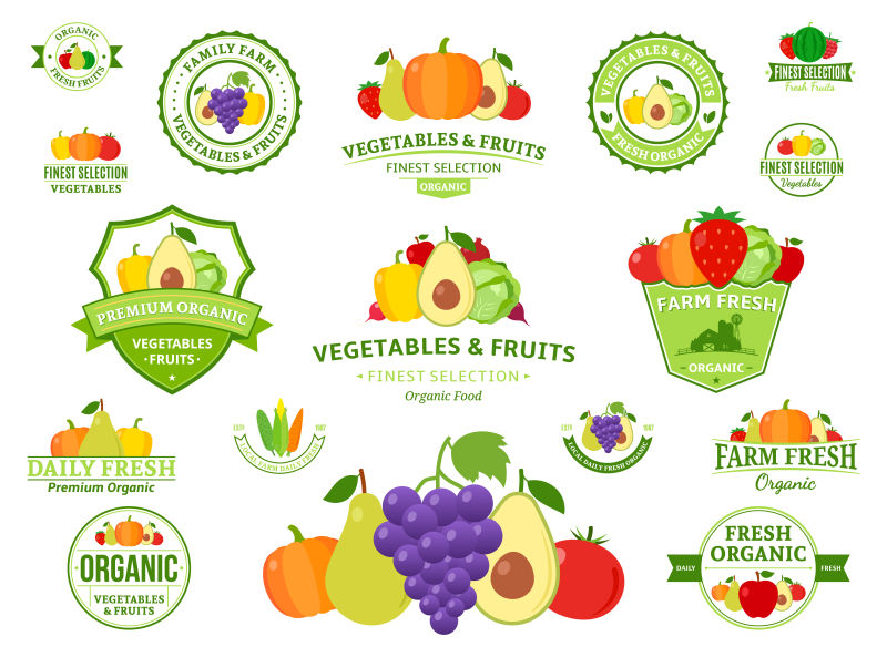 矢量一套水果蔬菜的标识