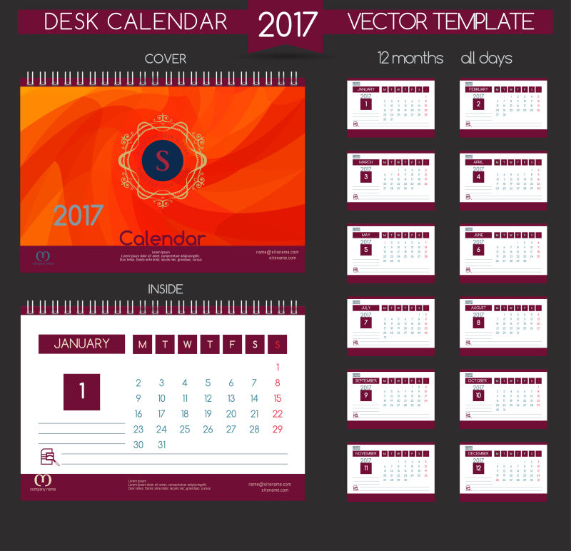 矢量所有月份2017桌历设计