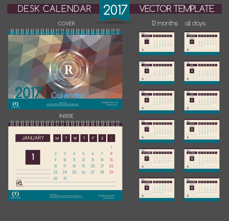 矢量桌面2017日历设计