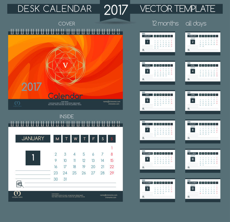 矢量2017橙色日历圆形设计