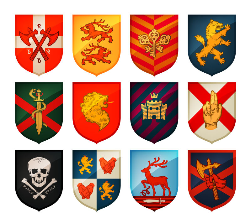 中世纪的盾牌和军徽图集矢量