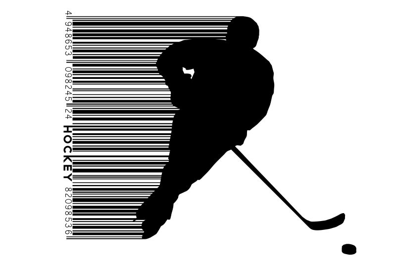 矢量设计黑色冰球运动员条码剪影