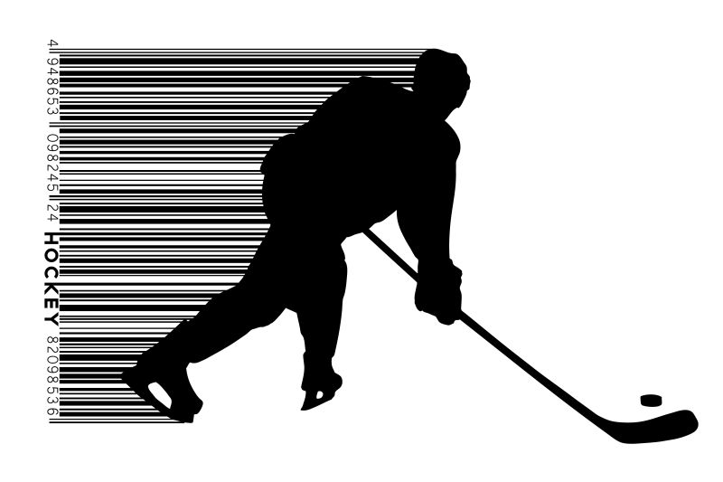 矢量设计冰球运动员条码黑色剪影