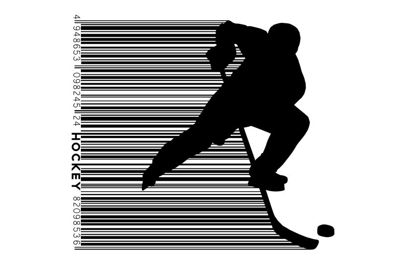 矢量设计曲棍球运动员和条形码剪影