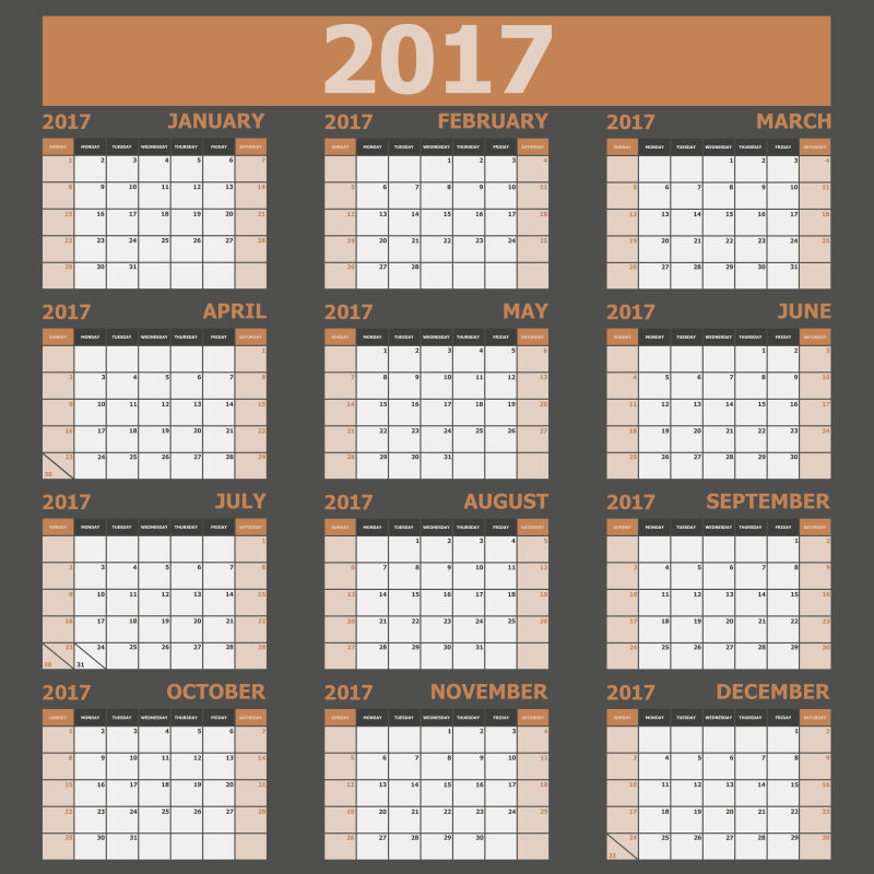 矢量2017棕色日历设计