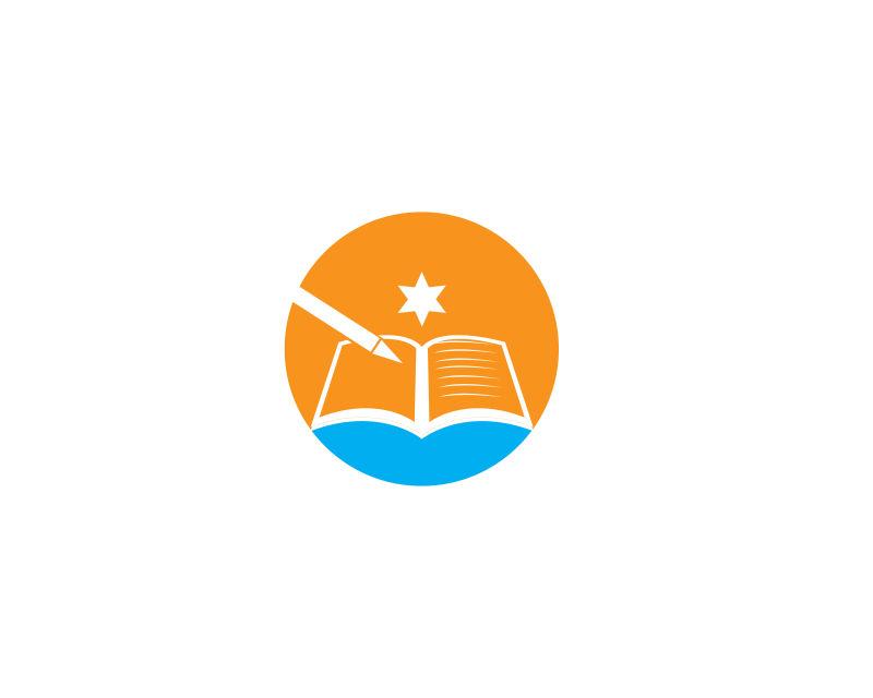 橙色圆圈背景矢量书和笔的教育标志