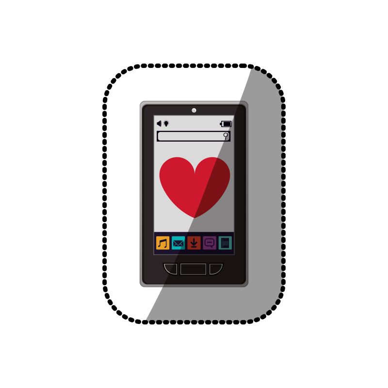 矢量红色爱心元素的智能手机插图