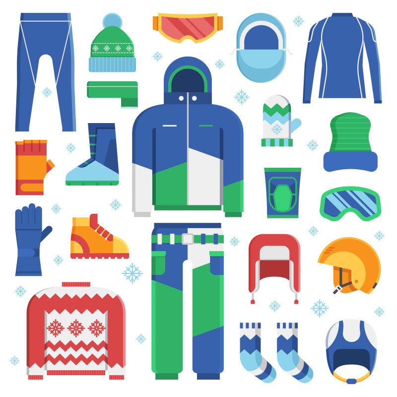 冬季服装和配件的积极生活方式矢量